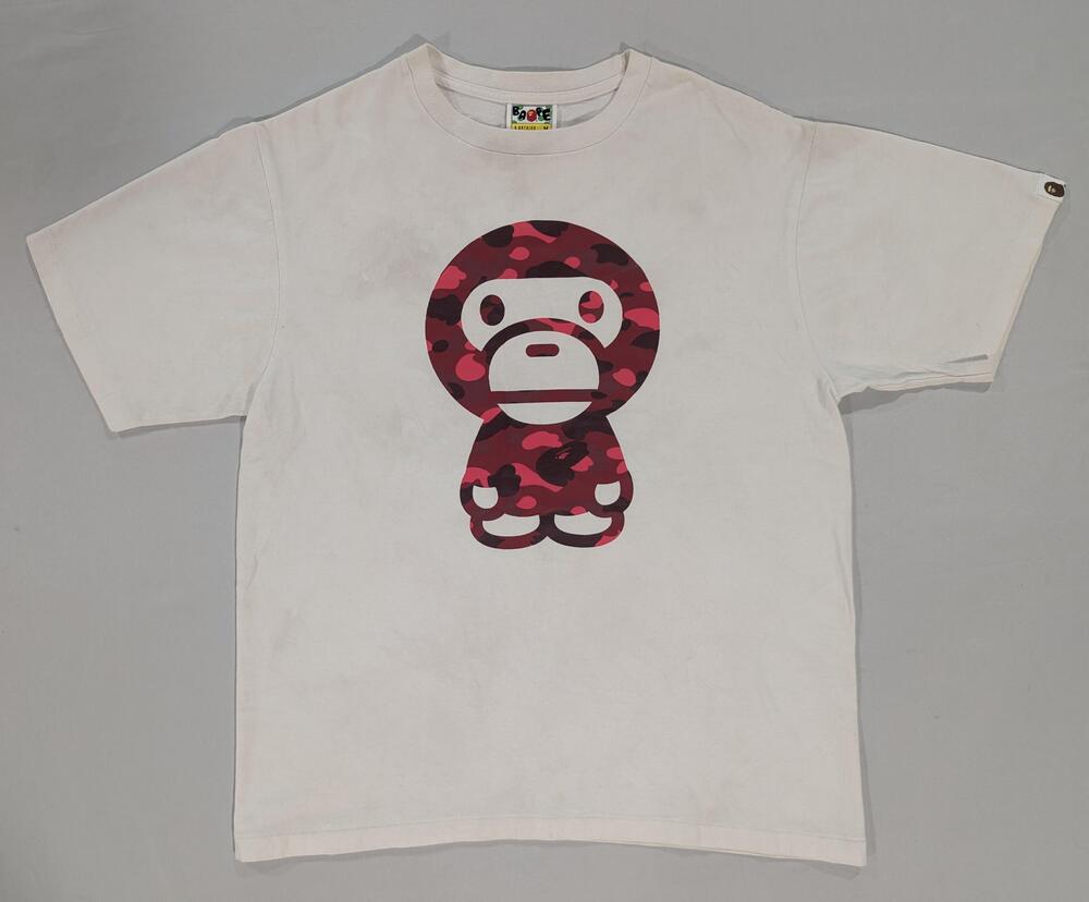 A Bathing Ape Shirt Mens M White Camo Ape Character Graphic Tee Streetwear